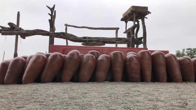 Traditional peruvian grape press in an ica vineyard