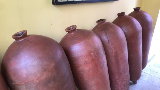 Traditional peruvian clay jars for pisco distillation