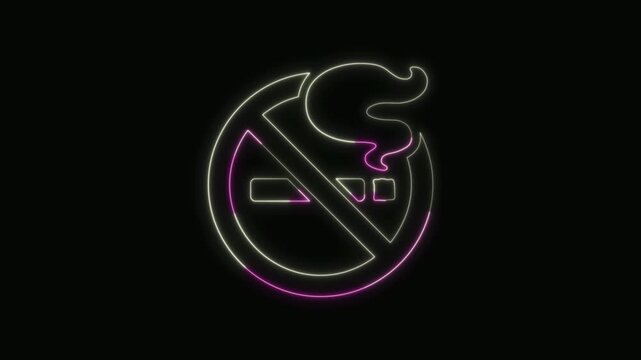  No smoking Icon Neon Seamless Loop 4K with Black Background Animated Promotional Typography for Video Editing