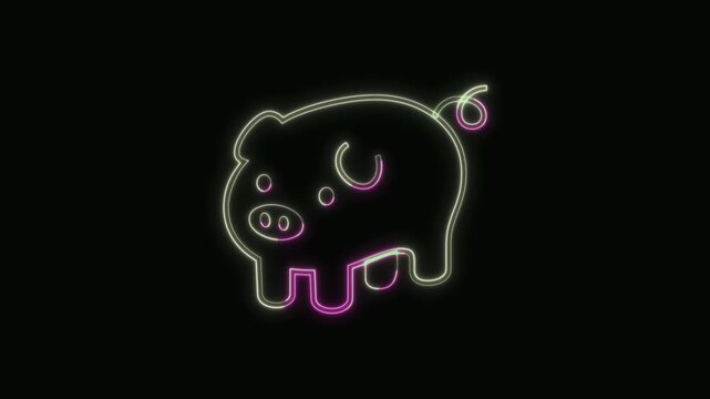  Pig Icon Neon Seamless Loop 4K with Black Background Animated Promotional Typography for Video Editing