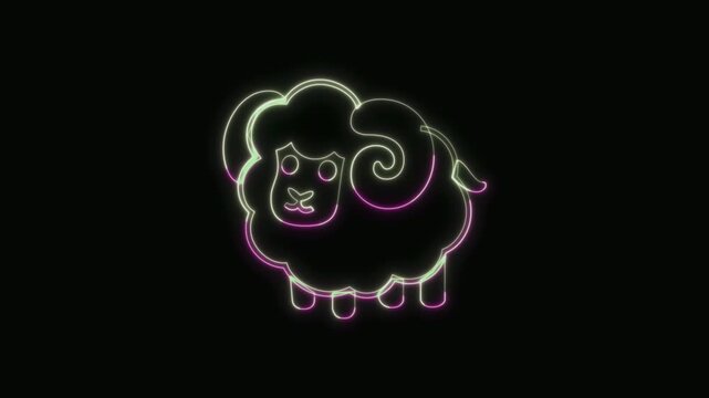  Ram Animal Icon Neon Seamless Loop 4K with Black Background Animated Promotional Typography for Video Editing
