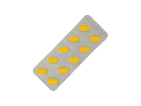 Yellow oval pills blister pack isolated transparent background isolated on transparent background