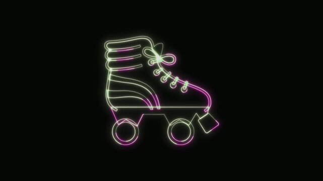  Roller Skate Icon Neon Seamless Loop 4K with Black Background Animated Promotional Typography for Video Editing