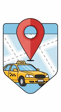 Urban Navigation: Bold Lines, Bright Yellow Cab, and a City Map Pin