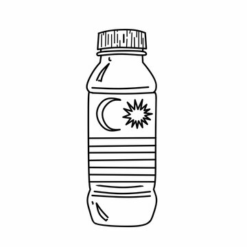 Malaysia Water Bottle Line Art Coloring Page with Jalur Gemilang for Merdeka Day