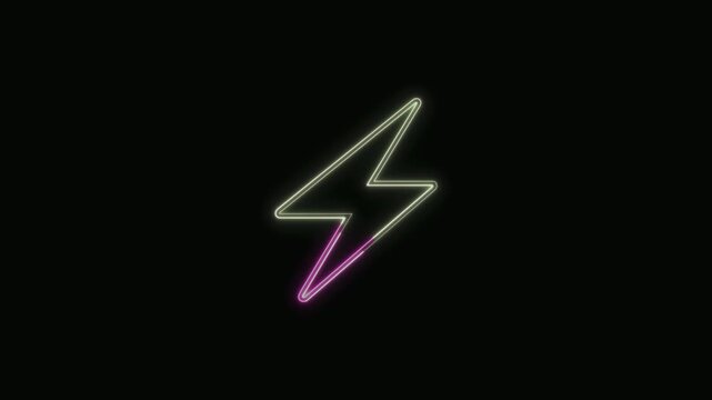  Thunder Icon Neon Seamless Loop 4K with Black Background Animated Promotional Typography for Video Editing