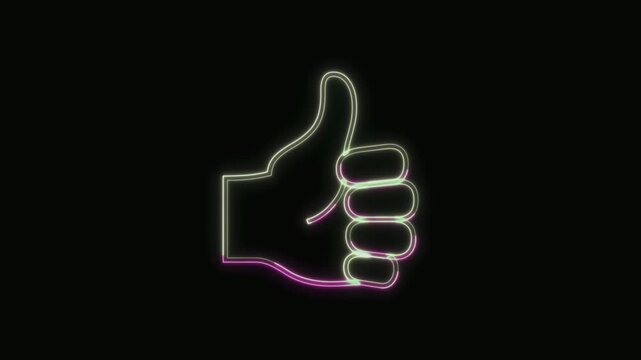  Thumbs Up Icon Neon Seamless Loop 4K with Black Background Animated Promotional Typography for Video Editing