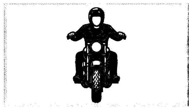 Vintage Chopper Motorcycle and Biker Front Silhouette Monochrome Vector Icon