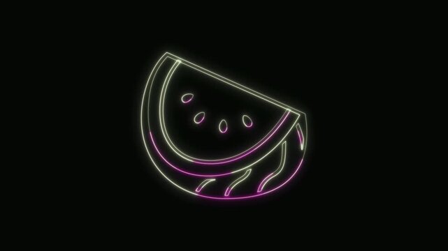  Watermelon Icon Neon Seamless Loop 4K with Black Background Animated Promotional Typography for Video Editing
