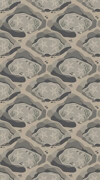 Seamless pattern of coastal tide pools with starfish and rocks