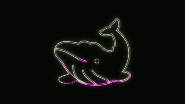  Whale Icon Neon Seamless Loop 4K with Black Background Animated Promotional Typography for Video Editing