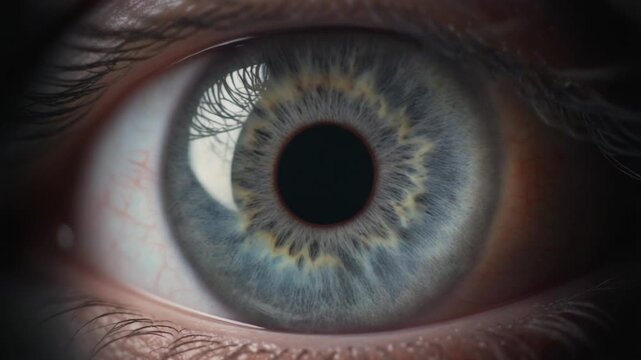 Extreme macro footage of a single healthy human gray iris with delicate radial fiber structure for world sight day