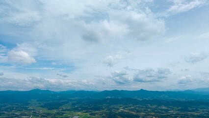 July blue sky and clouds photographed by drone near a highway rest area in rural Korea © 은수 조
