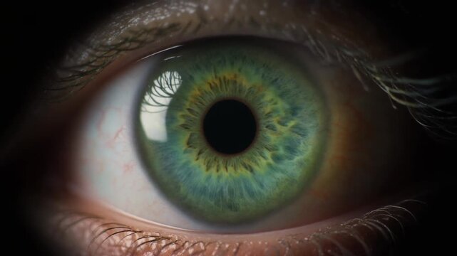 Extreme macro footage of a single healthy human green iris viewed straight on with natural radial fibers for world sight day