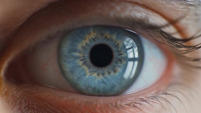 Extreme macro footage of a single healthy human blue iris viewed straight on with natural radial patterns for world sight day