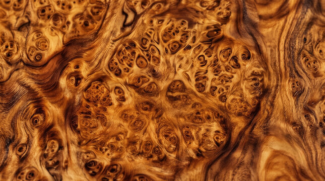 Abstract burl wood texture with intricate swirling grain patterns, ideal for luxury branding backgrounds, premium interior veneer design, and high-end 3D material mapping.