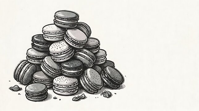 Vintage hand drawn stack of macaron cookies on a white background