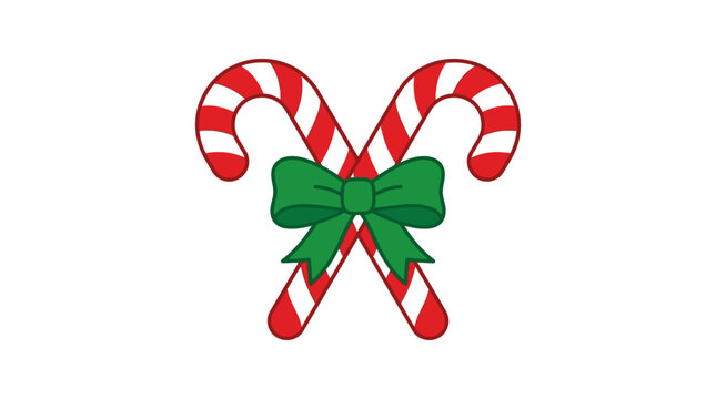 Two Christmas Candy Canes with Green Bow Vector Illustration