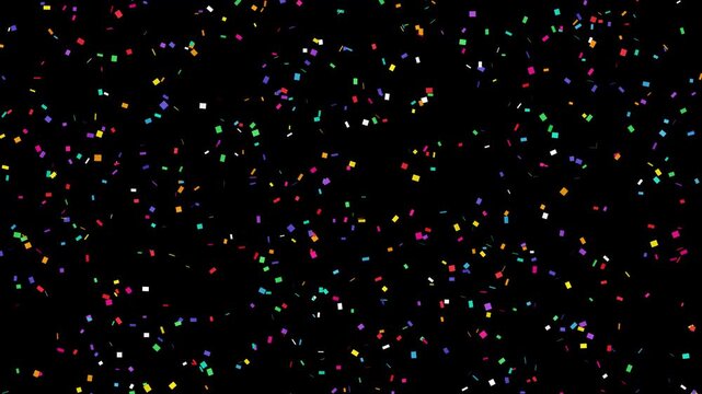 Colorful Confetti Falling Slowly Against a Solid Black Background