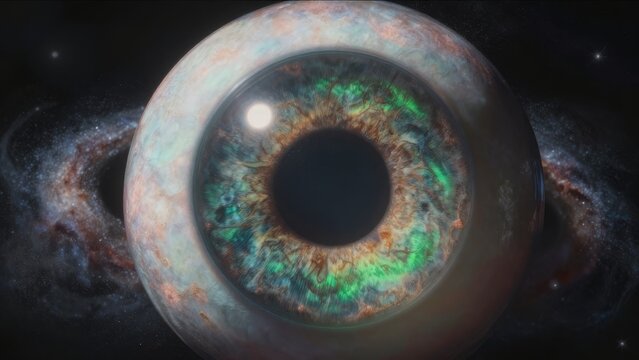 Enigmatic Cosmic Eye Surrounded by Nebulas and Galaxies in Space