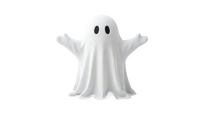 Adorable cartoon ghost character with arms wide open and a sweet face on a clear background