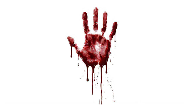 Realistic bloody handprint graphic with dripping texture perfect for horror or crime scene designs isolated on transparent background