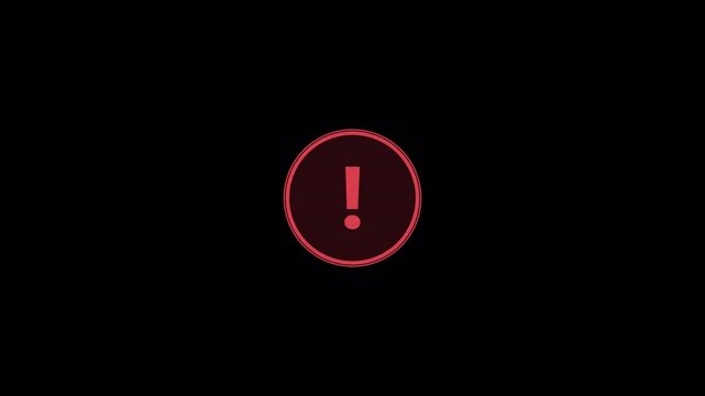 Warning message concept represented by exclamation mark animation on Transparent Background .Red Warning Alert Icon Animation for Important Message or Warning in 4K with Alpha Channel