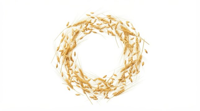 Golden barley grains arranged in circular scatter pattern