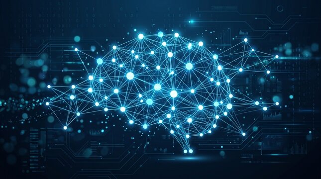 Artificial intelligence concept with glowing neural network brain