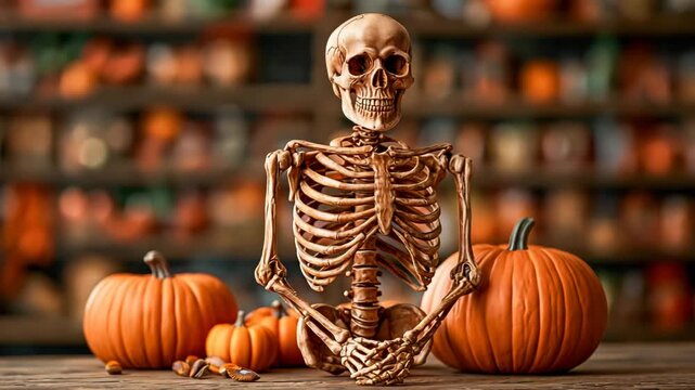 Animatronic skeleton prop in Halloween store