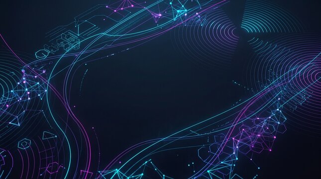 Abstract Autonomous Vehicle Self Driving Radar Background Template with Glowing Lidar Lines and Copy Space