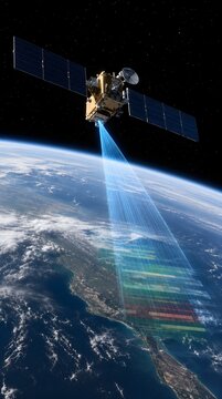 Remote Sensing Satellite Transmitting Environmental Data for Earth Observation and Analysis