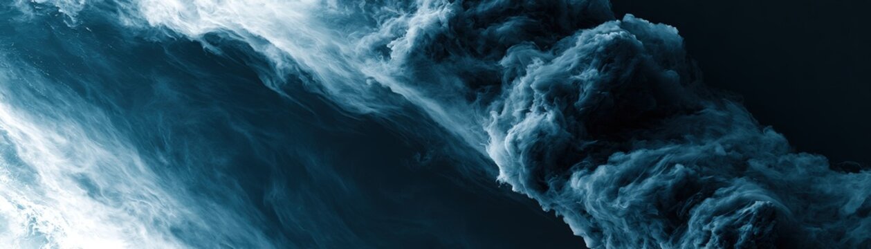 Powerful ocean wave crashing with dark, foamy water under dramatic lighting, capturing nature"s raw energy and motion, celebration background