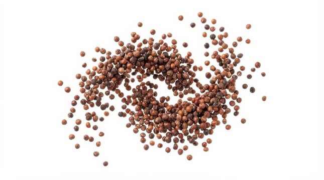 Finger millet grains scattered on white background