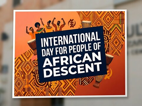 Colorful celebration poster for international day for people of african descent with cultural elements