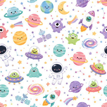 seamless pattern with funny alien monsters