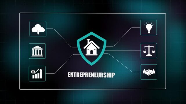 Real estate entrepreneurship security system animation, digital property business concept, abstract home finance investment background loop.