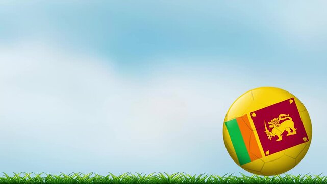Bouncing Football with Sri Lanka Flag Pattern on Grass Field Background