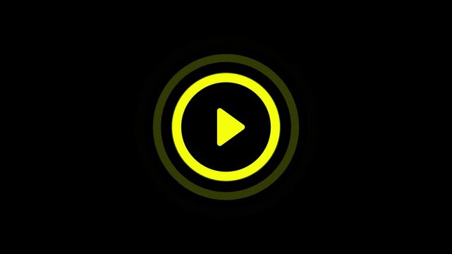 Minimalist yellow play button with pulsing circular waves on black background for digital media interfaces.