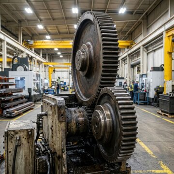 Massive Industrial Gears in a Manufacturing Facility.