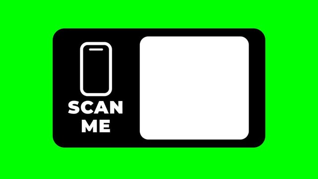 Scan me QR code placeholder tag with a smartphone icon in a simple graphic layout on a green screen chroma key background for digital marketing and contactless concepts