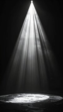 Isolated Spotlight Illuminates Empty Circular Stage Platform.