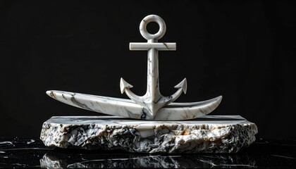 Fototapeta premium Ancient Anchor Resting on Weathered Rock at Night.