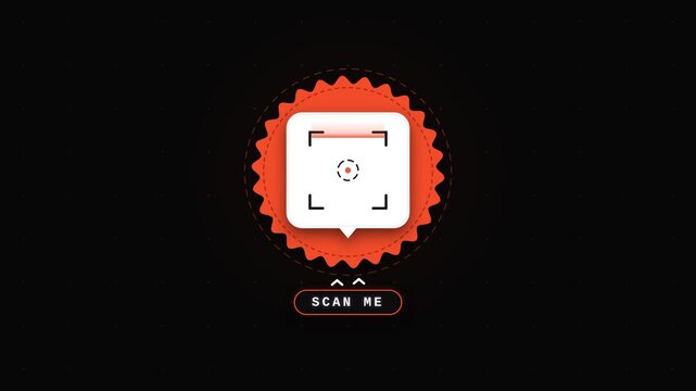 Animated QR code scanner icon scanning barcode on black background for mobile app digital payment verification and secure identity access authentication software interface