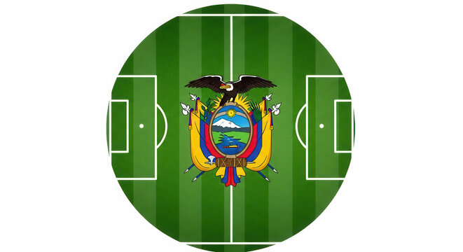 Ecuador national flag emblem on a green soccer field pitch background isolated on transparent background