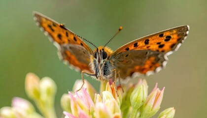 Obraz premium Close-up Macro Shot of a Small Tortoiseshell Butterfly on a Flower.