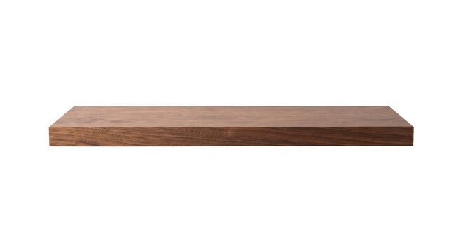 Floating wooden wall shelf isolated on transparent background