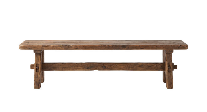 Rustic wooden bench isolated on transparent background