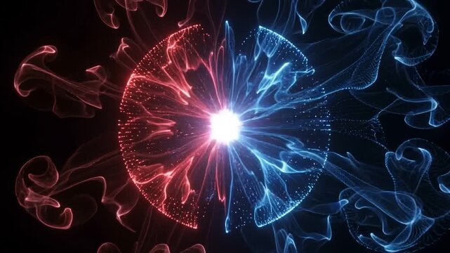 Abstract Blue and Purple Fractal Energy Waves with Glowing Lines, Digital Plasma Motion, Futuristic Technology Pattern, and Vibrant Light on a Dark Space Background
