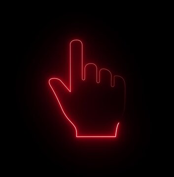 Neon Hand Cursor Click Animation black background, Digital Touch Gesture, User Interface Pointer & Interactive navigation buttons vector illustration, 4k loop..